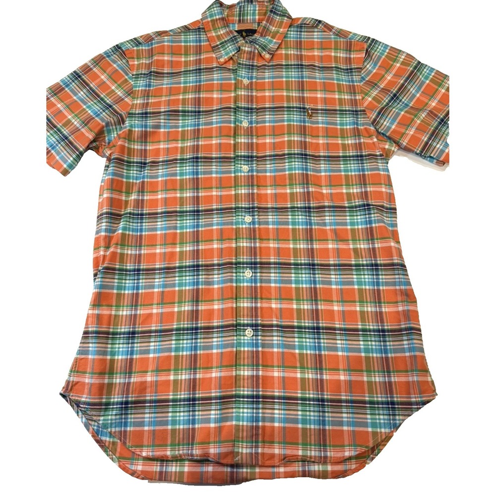 Ralph Lauren Mens Medium Plaid‎ Slim Fit Short Sleeve Button Down Shirt